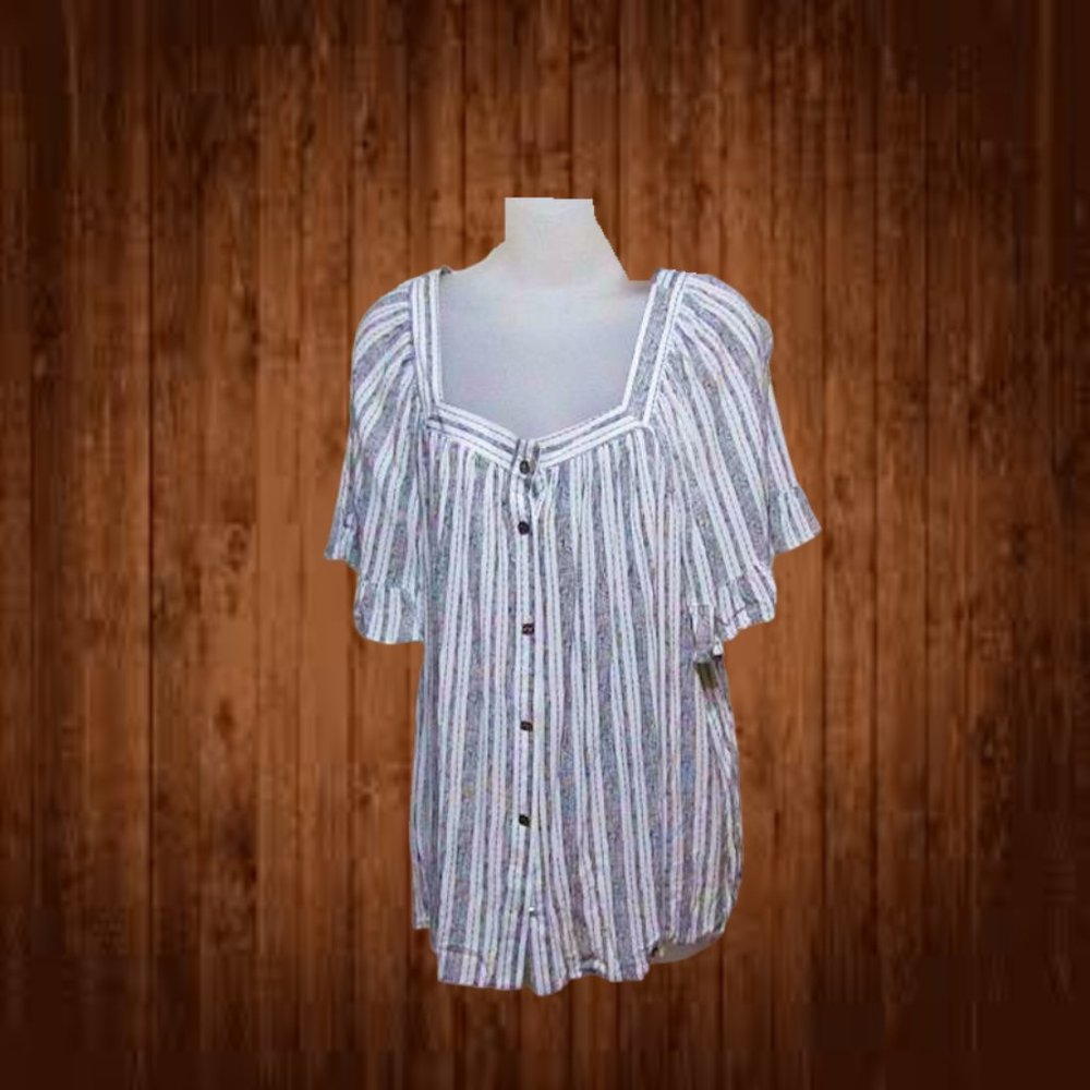 Adrienne Vittadini womens top size XL raglan sleeves white n black stripes nwt